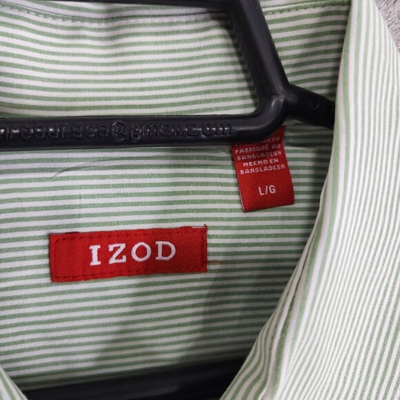 Mens Izod Shirt White & Green Striped Long Sleeve Button Down Size Large - Picture 6 of 12